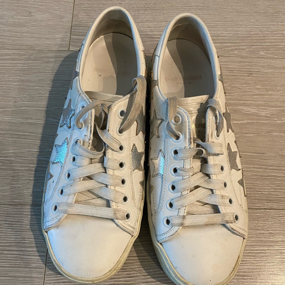 Saint Laurent White and Silver Star Sneakers